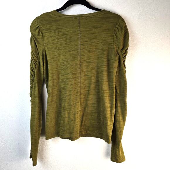 Free People Natasha Tee Women's XS Olive Green Slub Jersey Ruched Sleeve Boho - Picture 3 of 14